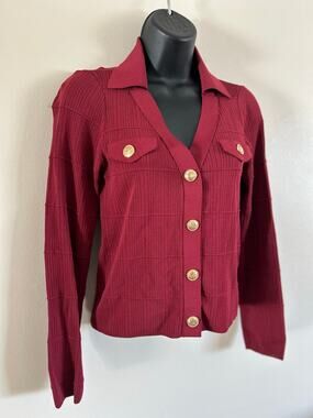 Maeve Anthropologie XXS Burgundy Gold Button Pocket Cardigan Sweater